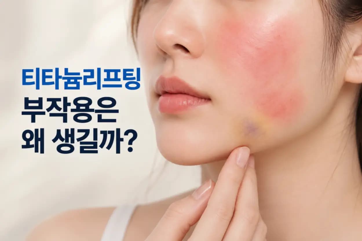 티타늄리프팅 후 붉은기와 부기, 멍을 시기별 피부 확대 컷 세 장으로 비교한 부작용 경과 썸네일